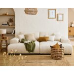 Garance - canap droit 4 places double mridienne - assise profonde - en velours ctel - beige