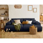 Garance - canap droit 4 places double mridienne - assise profonde - en velours ctel - bleu nuit