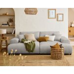 Garance - canap droit 4 places double mridienne - assise profonde - en velours ctel - gris clair