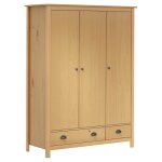 Garde - robe � 3 portes hill - vidaxl - pin solide - marron - 127x50x170 cm