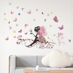 Sticker mural - garosa - f�e papillon fleur - pvc - 50 x 70 cm - d�coration chambre fille