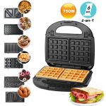 Gaufrier multifonction croque monsieur machine  sandwich gaufrier 6 en 1 grille de contact 750w noir ...