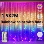 Gb04418 - guirlande lumineuse rideau led arc en ciel 3m. tlcommande usb. lampe de nol. dcoration ...
