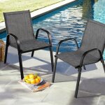 Giantex lot de 2 chaises de jardin empilables - fauteuils ext�rieurs en tissu + cadre en fer - 56x 70x ...