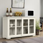 Giantex buffet de cuisine avec 2 portes coulissantes en verre tremp� + �tag�re r�glablevaisselier / meuble ...