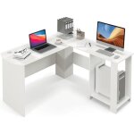 Giantex bureau informatique dangle en forme l 130 cmtable dordinateur avec 3 etag�res et 2 passe - c�blespour ...