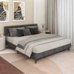 Giantex cadre de lit double 180x200 cm pour adulte avec t�te de lit rembourr�estructure de lit scandinave5 ...