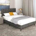 Giantex cadre de lit double / simple 140x200 cm pour adulte avec t�te de litstructure de lit scandinave5 ...