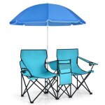 Giantex chaise de camping pliante 2 places avec parasol - avec porte - gobelet + poche isotherme - fauteuil ...
