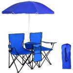 Giantex chaise de camping pliante 2 places avec parasol - avec porte - gobelet + poche isotherme - fauteuil ...