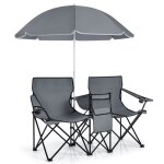 Giantex chaise de camping pliante 2 places avec parasol - avec porte - gobelet + poche isotherme - fauteuil ...