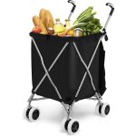 Giantex chariot de courses pliable 90l � roulettescaddie / chariot de march� cadre en fersac amovible ...