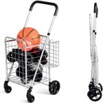 Giantex chariot de courses pliable � roulettes 58l(2 panier)caddie / chariot de march� en acierpoign�e ...