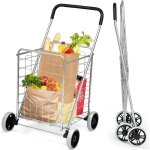 Giantex chariot de courses pliable � roulettes 83lcaddie / chariot de march� avec cadre en m�talcharge ...