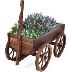 Giantex chariot de jardin en bois brouette d�corative avec 4 grands roues longue poign�e r�glable 120 ...
