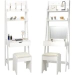 Giantex coiffeuse avec tabourettable de maquillage avec miroir rabattablecrochet et 6 compartiments de ...