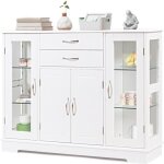Giantex commode buffet en bois avec 2 portes 2 tiroirs6 compartiments de rangement avec porte en verre ...