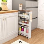 Giantex desserte de cuisine �troit � roulettes avec freins - 475x13x805cm - chariot de service � 4 niveaux ...