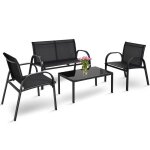 Giantex ensemble salon de jardin 3 chaises + 1 table ensemble meuble de jardin en fer et textil�ne pour ...