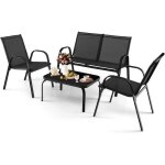 Giantex ensemble salon de jardin ext�rieur 4 pcs pour 4 personnes 2 fauteuils + banc � 2 places + 1 table ...
