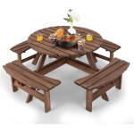 Giantex ensemble salon de jardin ext�rieur en bois de sapin - 8 personnes - table de pique - nique / ...