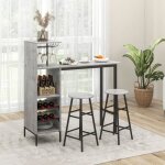 Giantex ensemble table haute avec 2 tabourets de barmange debout avec 6 �tag�res et porte - bouteillespour ...