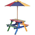 Giantex ensemble table de jardin et 2 bancs en bois avec parasol amovible pour enfantssalon de jardin ...