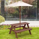 Giantex ensemble table de jardin et 2 bancs enfant en bois avec parasol amovibleensemble table de pique ...