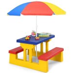 Giantex ensemble table de jardin et 2 bancs avec parasol amovible pour 4 enfantssalon de jardin / table ...