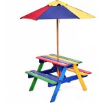 Giantex ensemble table / salon de jardin et 2 bancs en bois avec parasol amovible pour enfantstable de ...