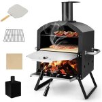 Giantex four � pizza / gril ext�rieur � 2 couches en fer - four � bois / granul�s / charbon - pierre ...