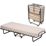 Giantex lit dappoint pliant 80x190cm avec roulettes + matelas en mousse � m�moirelit 1 place 15 lattes ...