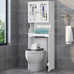 Giantex meuble dessus toilettes wcmeuble / colonne salle de bain avec 2 portes + 3 �tages1 �tag�re r�glable60x ...