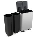 Giantex poubelle � p�dale tri s�lectif - 2 seaux 30 l en inox amovibles - avec bo�te d�sodorisante et ...