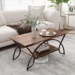 Giantex table basse � 2 niveaux industrieltable de salon rectangulaire 100x50x45 cmcoussinets de pieds ...