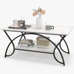 Giantex table basse imprim�e marbre � 2 �tagestable de salon rectangulaire 100x50x45cmpatins de pieds ...