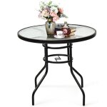 Giantex table basse de jardin ronde en verre tremp� avec trou de parasoltable dappoint cadre en fer � ...