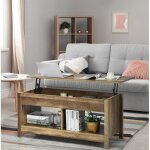 Giantex table basse avec plateau relevable + espace de rangement cach� table de salon � 2 etages109x475x50 ...