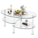 Giantex table basse en verre tremp� � 3 �tages ovaletable de salon avec structure en m�tal (acier)89 ...