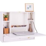 Giantex table murale rabattable en bois avec 6 compartiments et tiroir60 x 50 x 14 cmblanc