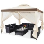 Giantex tonnelle pavillon de jardin en fer&polyester avec moustiquaire&toiles amovibles / imperm�ables ...