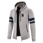 Gilet capuche homme en tricot chaud doubl polaire cardigan zippe epais manches longues pour automne ...