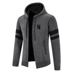 Gilet capuche homme en tricot chaud doubl� polaire cardigan zippe epais manches longues pour automne ...