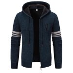 Gilet capuche homme en tricot doubl polaire cardigan zippe epais automne hiver confortable - bleu marine ...