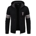 Gilet capuche homme en tricot doubl� polaire cardigan zippe epais automne hiver confortable - noir - ...