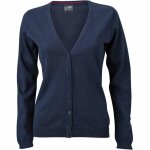 Gilet cardigan boutonn� - james & nicholson - femme - bleu marine - tricot l�ger 100% coton
