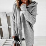 Gilet cardigan femme - grey[c87745] - tricot tress - col capuche