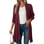 Gilet - cardigan femme long dt kimono manches longues lger ouvert devant bordeaux