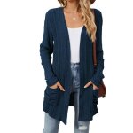Gilet cardigan femme tricot mi - long  manches longues casual - insfity - taille eu - bleu marine