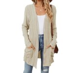 Gilet cardigan femme tricot mi - long  manches longues casual gilet lger ouvert avec poches couleur ...